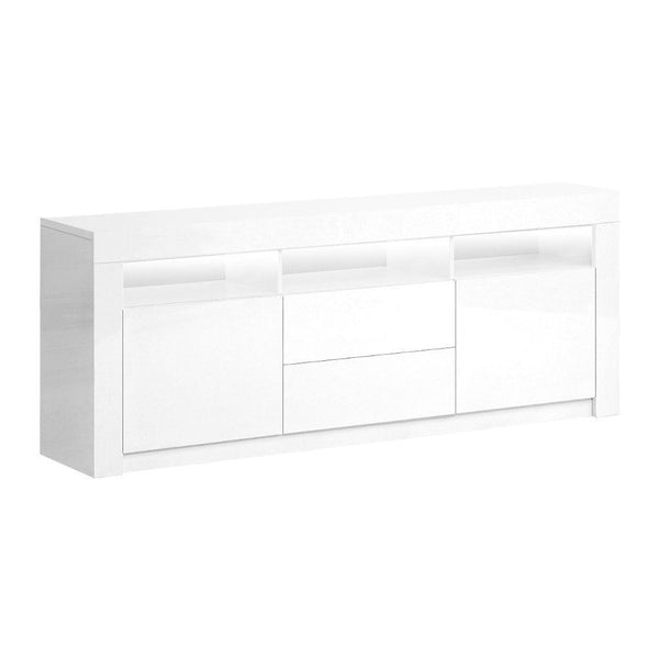 Artiss TV Cabinet Entertainment Unit Stand RGB LED Gloss Drawers 160cm White - John Cootes