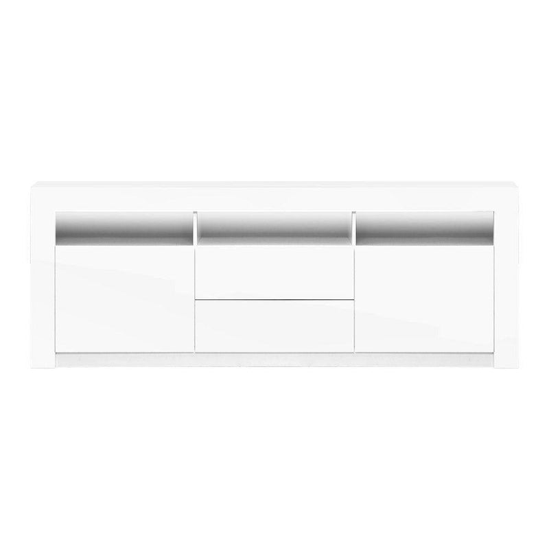 Artiss TV Cabinet Entertainment Unit Stand RGB LED Gloss Drawers 160cm White - John Cootes