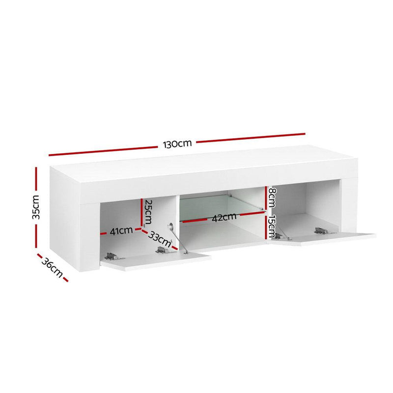 Artiss TV Cabinet Entertainment Unit Stand RGB LED Gloss Furniture 130cm White - John Cootes