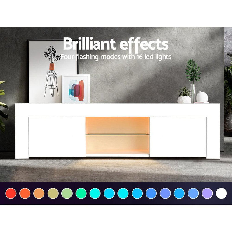 Artiss TV Cabinet Entertainment Unit Stand RGB LED Gloss Furniture 130cm White - John Cootes