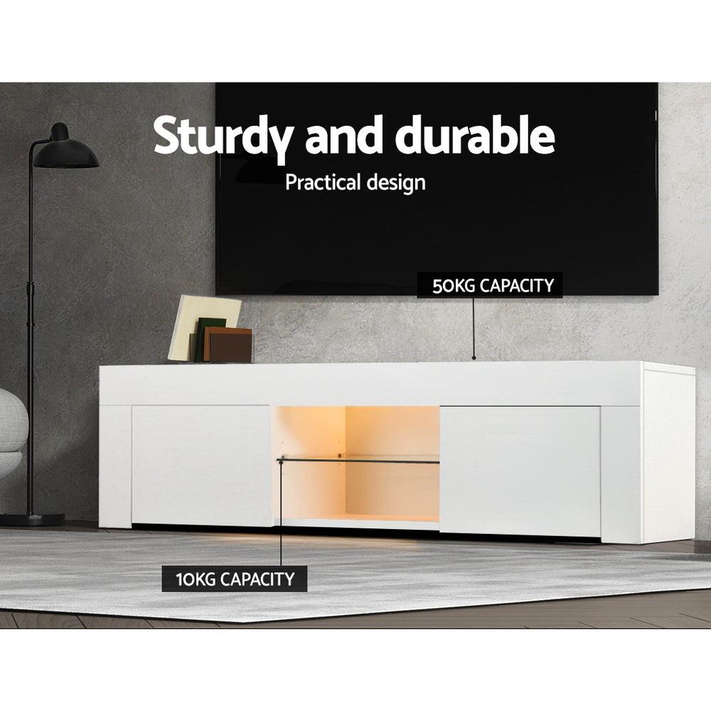 Artiss TV Cabinet Entertainment Unit Stand RGB LED Gloss Furniture 130cm White - John Cootes