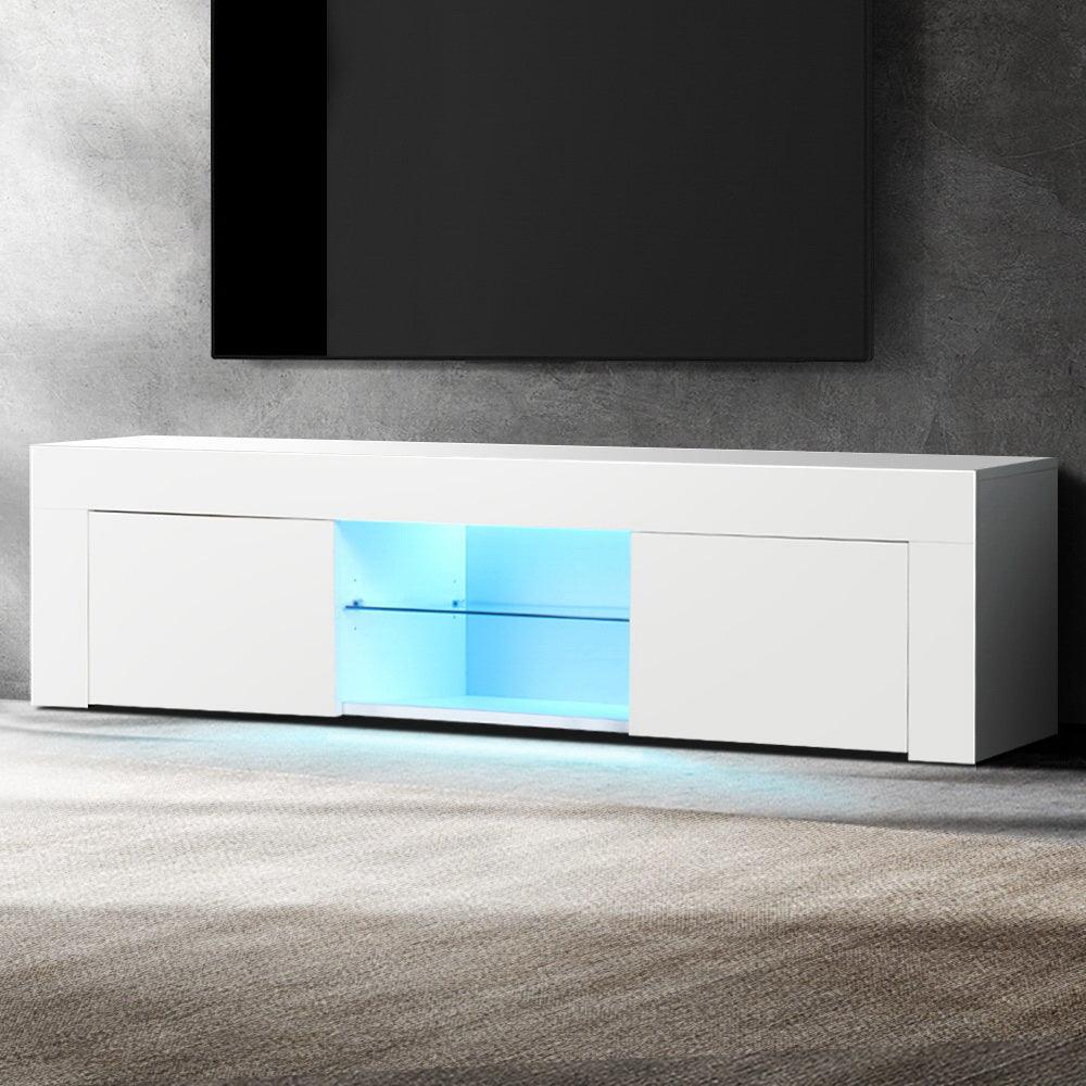 Artiss TV Cabinet Entertainment Unit Stand RGB LED Gloss Furniture 130cm White - John Cootes