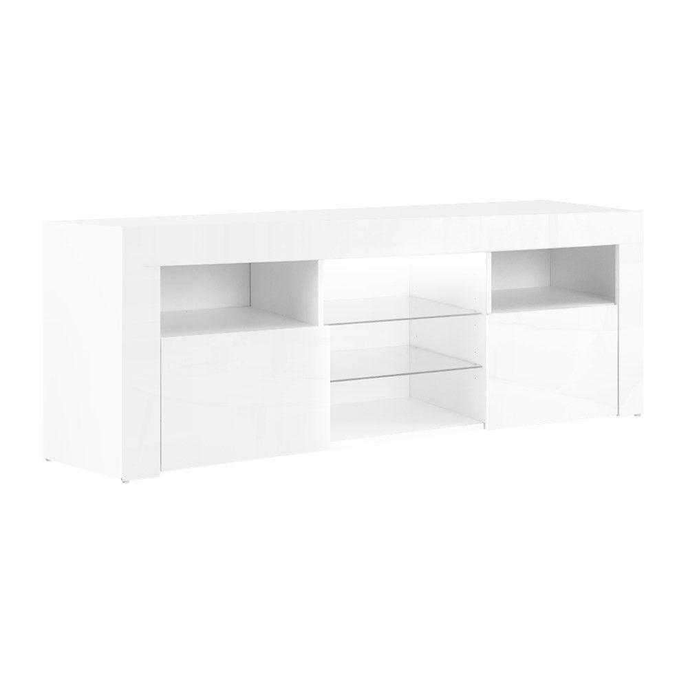 Artiss TV Cabinet Entertainment Unit Stand RGB LED Gloss Furniture 145cm White - John Cootes