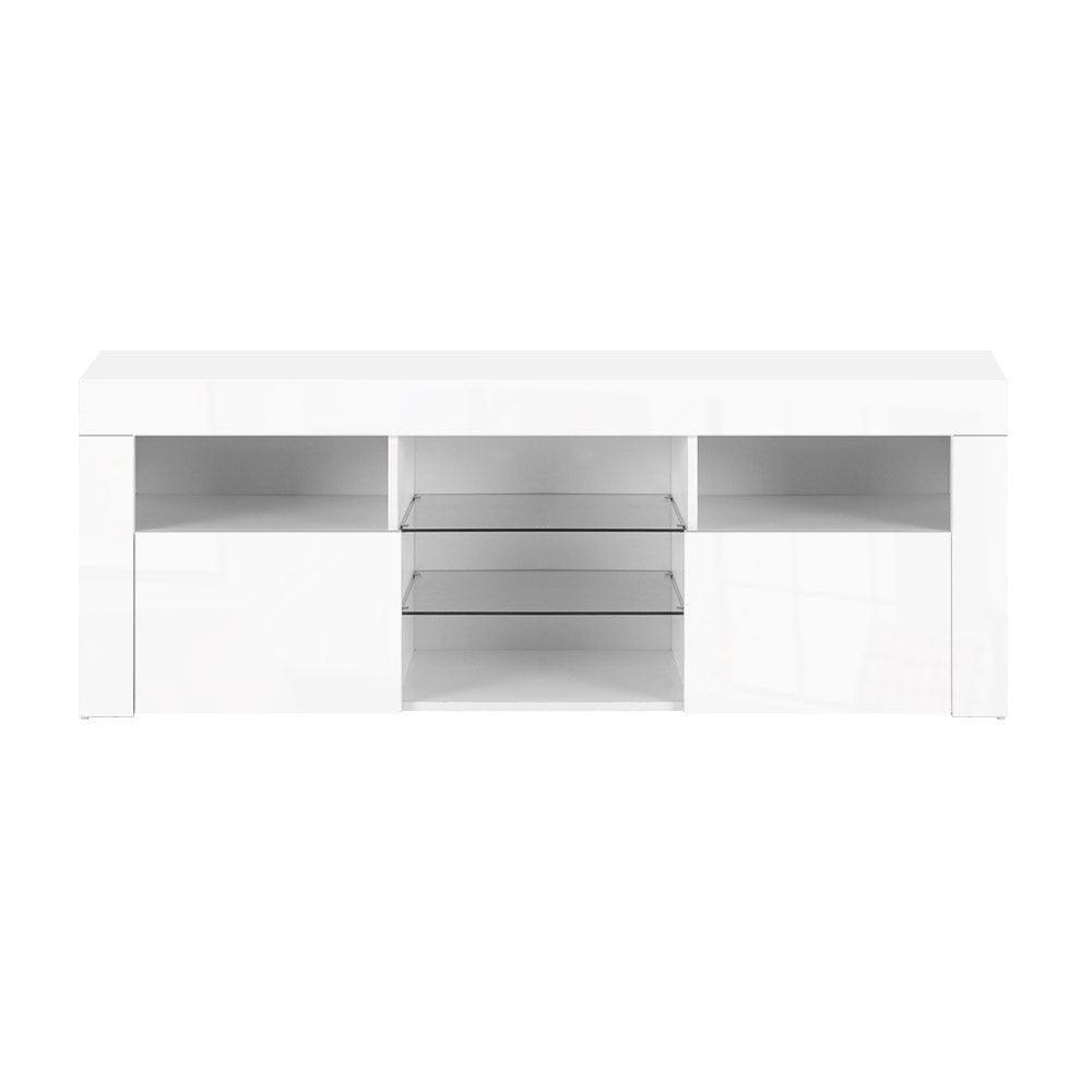 Artiss TV Cabinet Entertainment Unit Stand RGB LED Gloss Furniture 145cm White - John Cootes