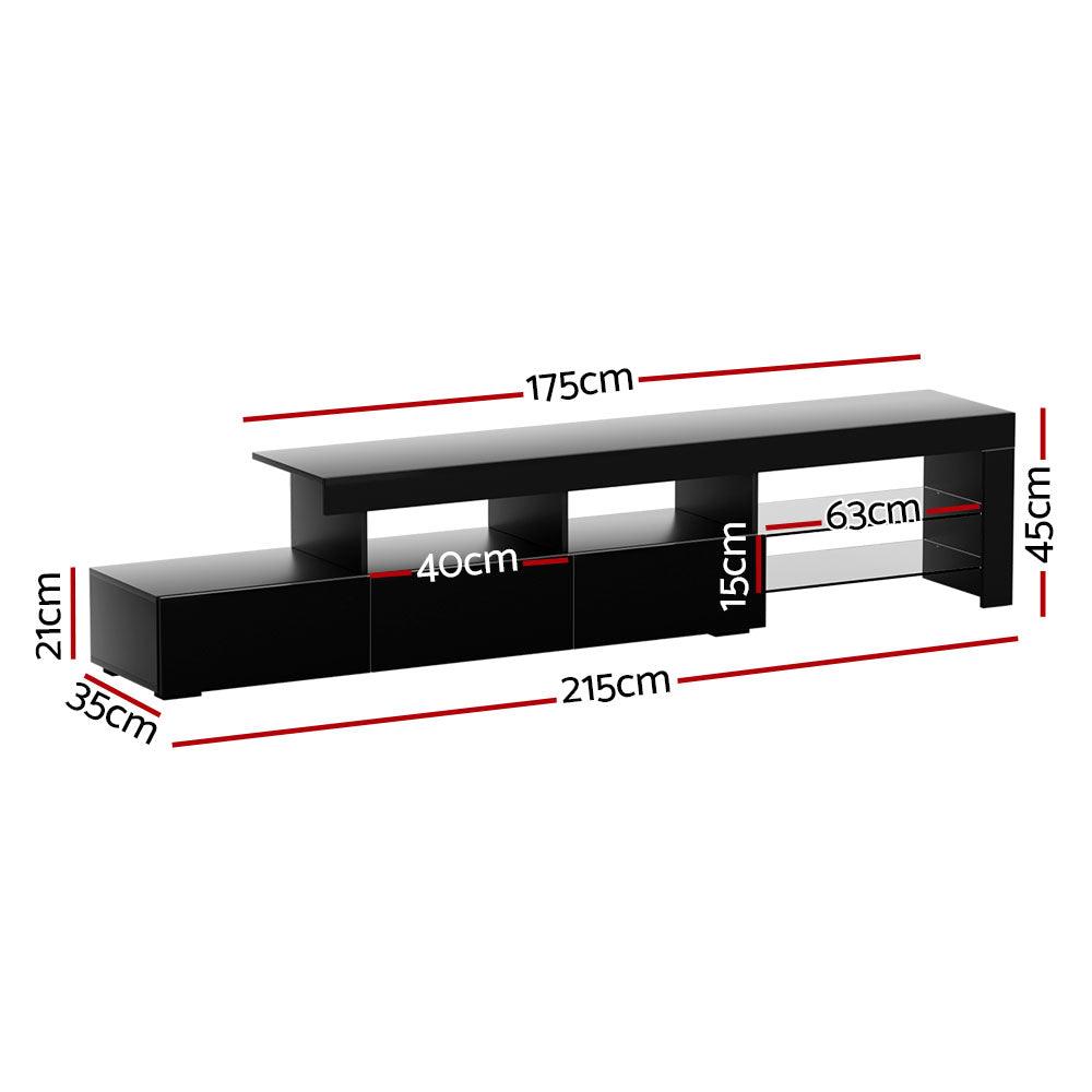 Artiss TV Cabinet Entertainment Unit Stand RGB LED Gloss Furniture 215cm Black - John Cootes