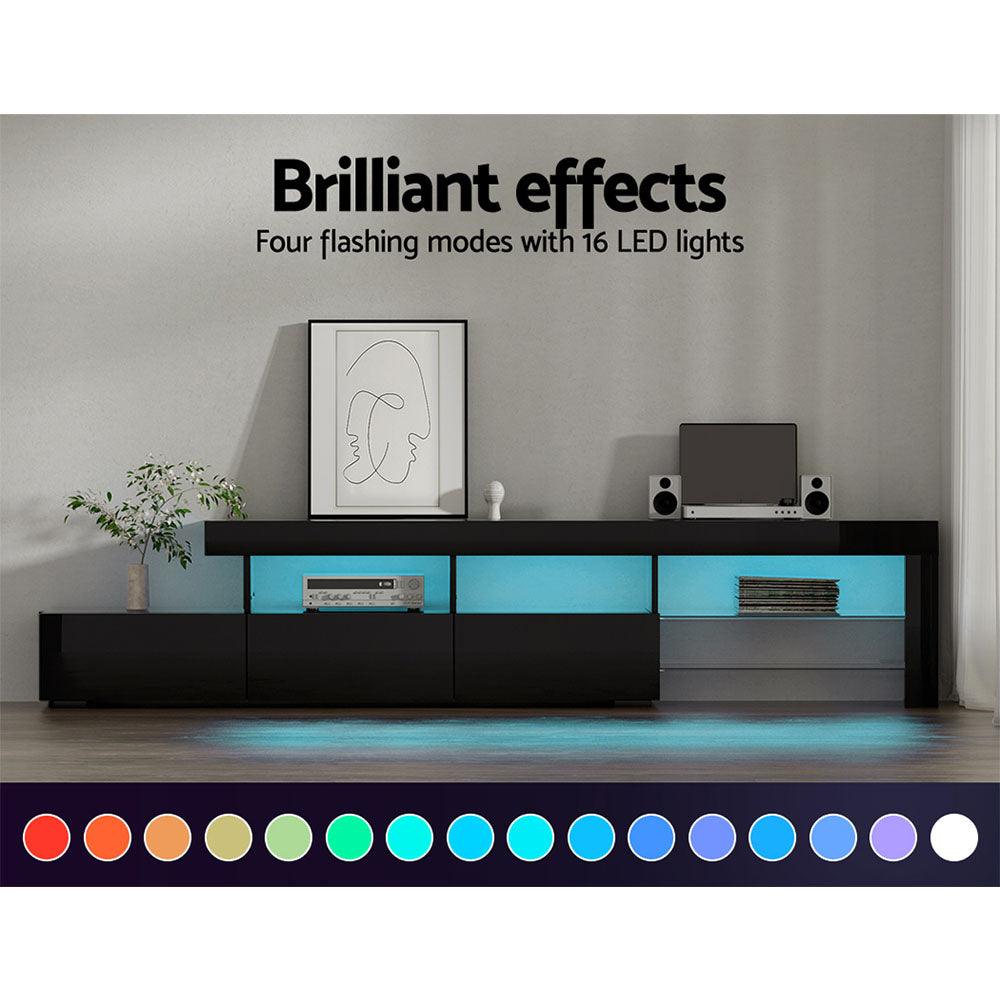 Artiss TV Cabinet Entertainment Unit Stand RGB LED Gloss Furniture 215cm Black - John Cootes