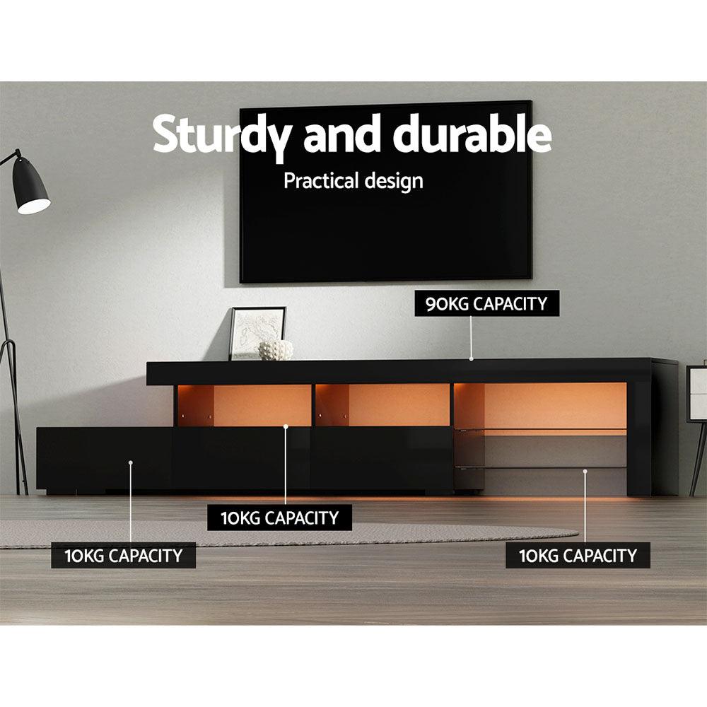 Artiss TV Cabinet Entertainment Unit Stand RGB LED Gloss Furniture 215cm Black - John Cootes