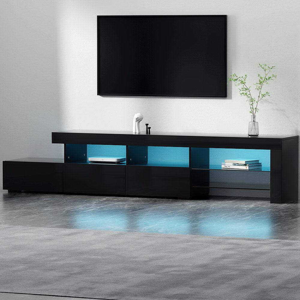 Artiss TV Cabinet Entertainment Unit Stand RGB LED Gloss Furniture 215cm Black - John Cootes