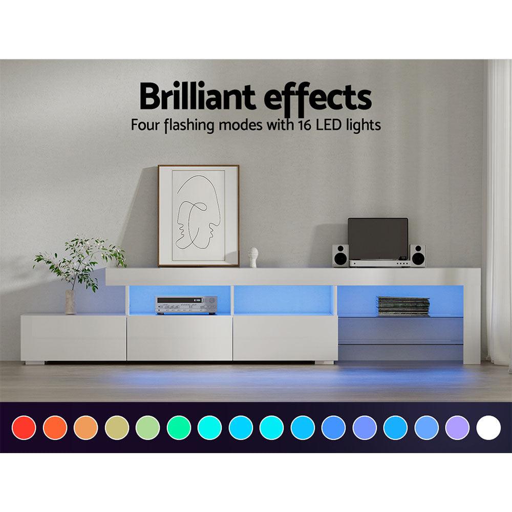 Artiss TV Cabinet Entertainment Unit Stand RGB LED Gloss Furniture 215cm White - John Cootes