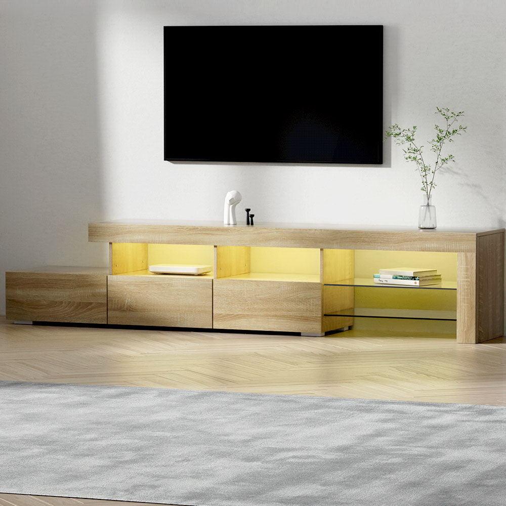 Artiss TV Cabinet Entertainment Unit Stand RGB LED Gloss Furniture 215cm Wood - John Cootes