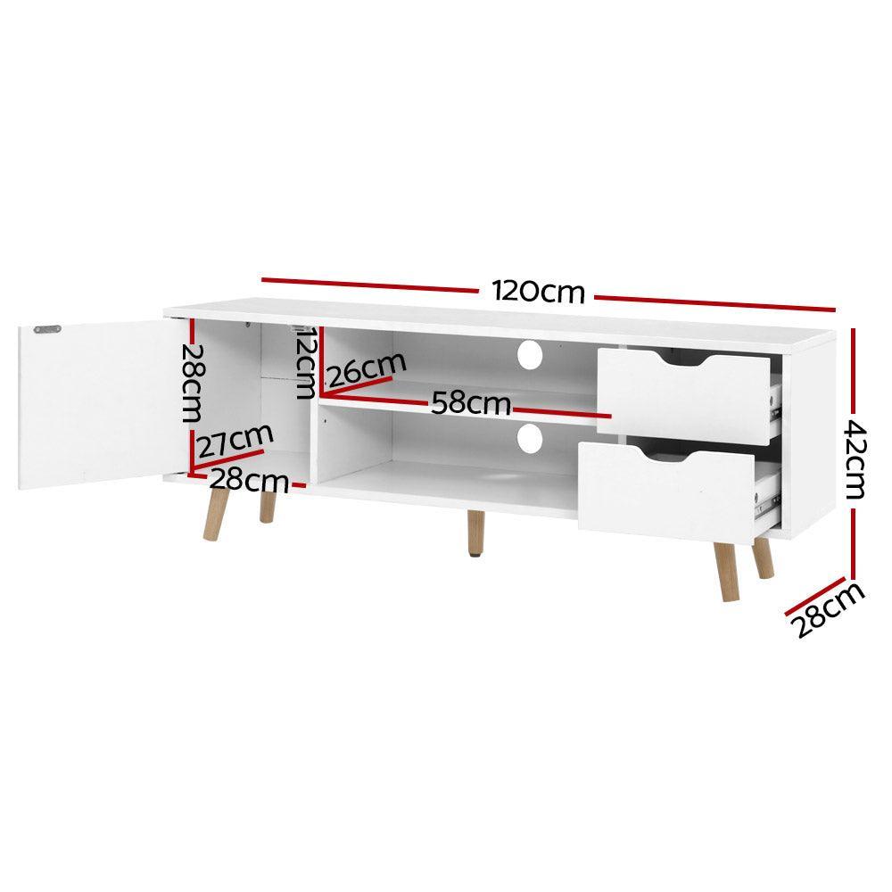 Artiss TV Cabinet Entertainment Unit Stand Wooden Scandinavian 120cm White - John Cootes