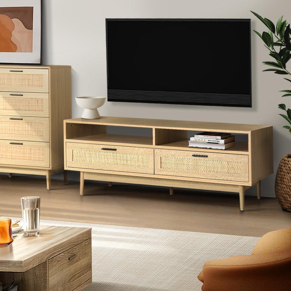 Artiss TV Cabinet Entertainment Unit TV Stand Wooden Rattan Storage Drawer 140CM - John Cootes