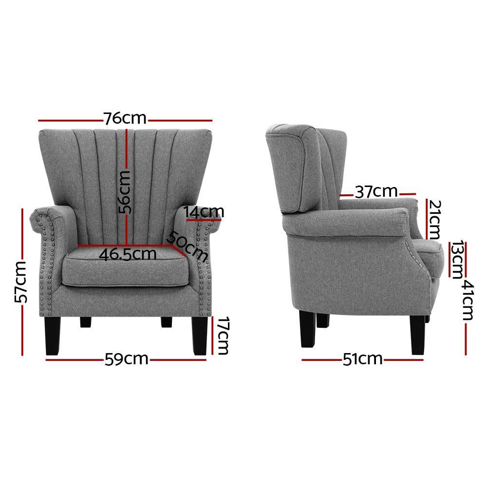 Artiss Upholstered Fabric Armchair Accent Tub Chairs Modern seat Sofa Lounge Grey - John Cootes