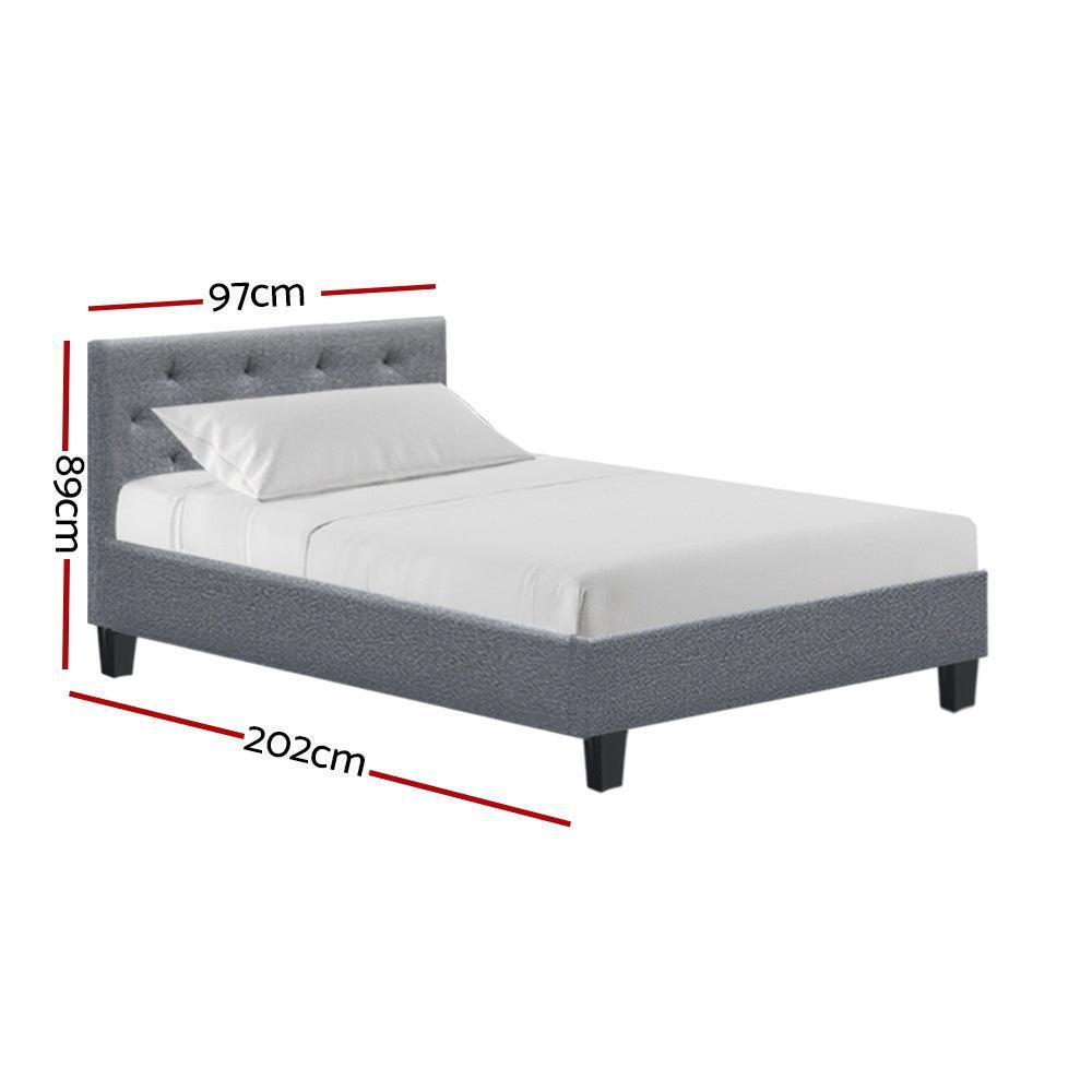 Artiss Vanke Bed Frame Fabric- Grey Single - John Cootes