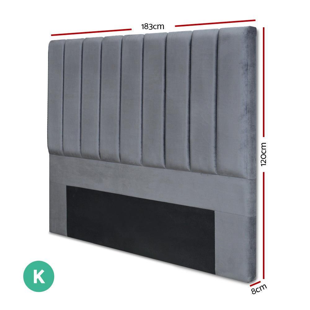 Artiss VELA Bed Head Headboard King Size Bedhead Velvet Grey - John Cootes