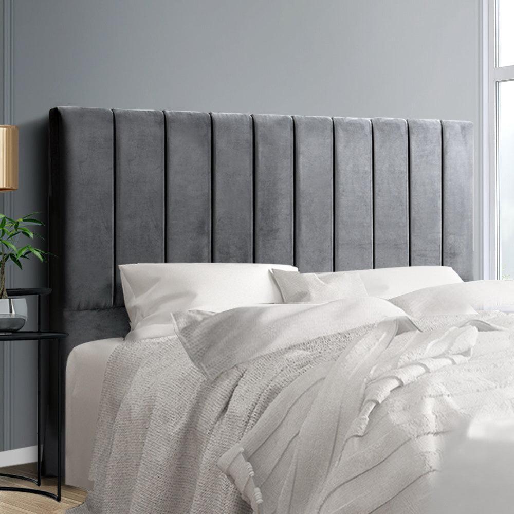 Artiss VELA Bed Head Headboard King Size Bedhead Velvet Grey - John Cootes