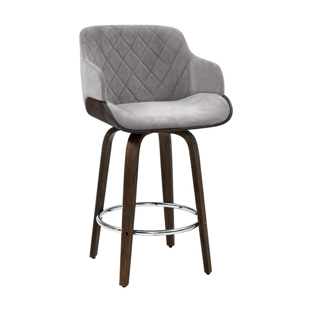 Artiss Velvet Bar Stool Swivel - Grey and Wood - John Cootes