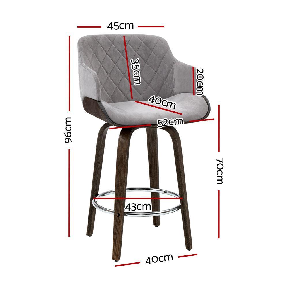 Artiss Velvet Bar Stool Swivel - Grey and Wood - John Cootes