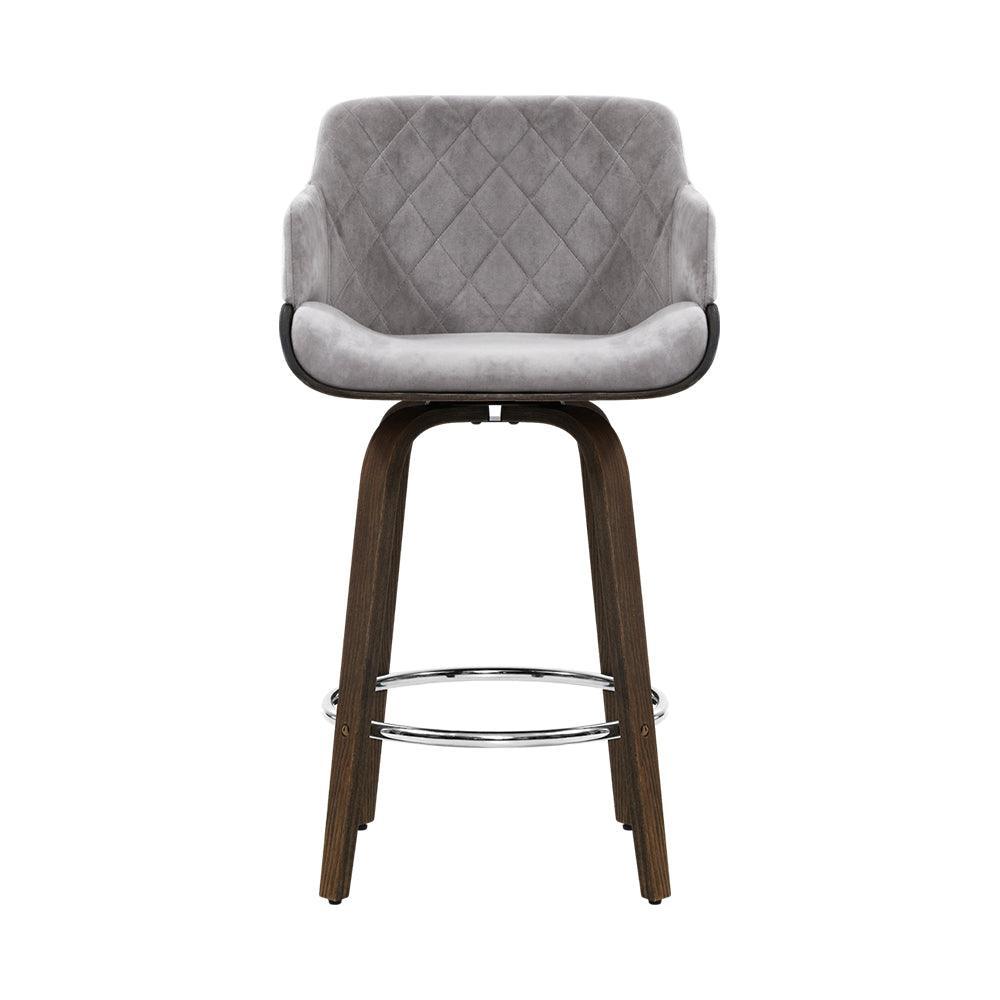 Artiss Velvet Bar Stool Swivel - Grey and Wood - John Cootes