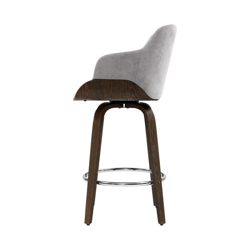 Artiss Velvet Bar Stool Swivel - Grey and Wood - John Cootes