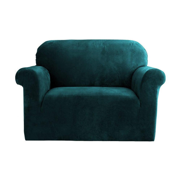 Artiss Velvet Sofa Cover Plush Couch Cover Lounge Slipcover 1 Seater Agate Green - John Cootes