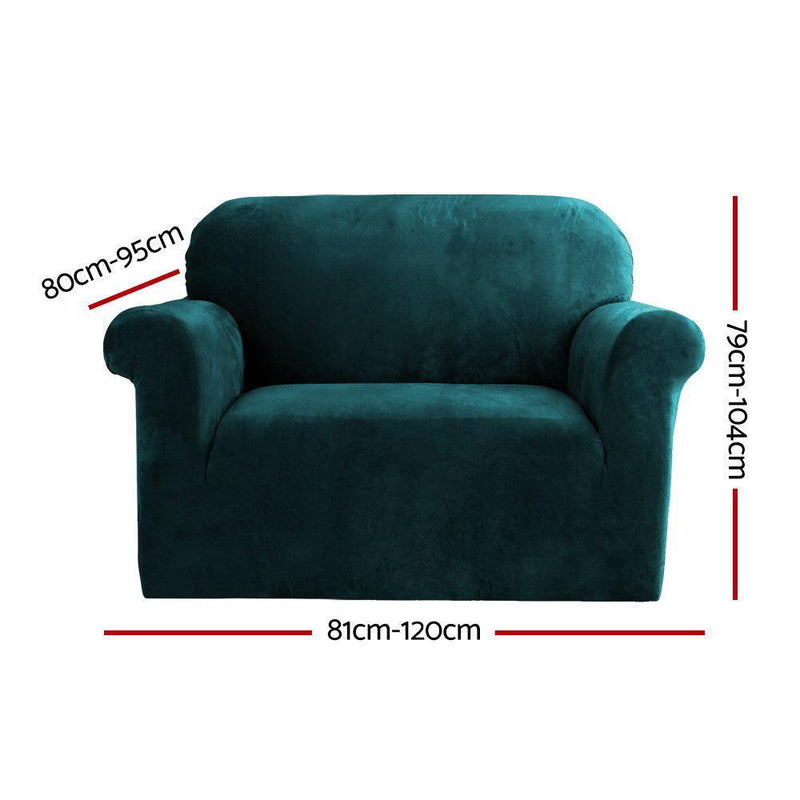 Artiss Velvet Sofa Cover Plush Couch Cover Lounge Slipcover 1 Seater Agate Green - John Cootes