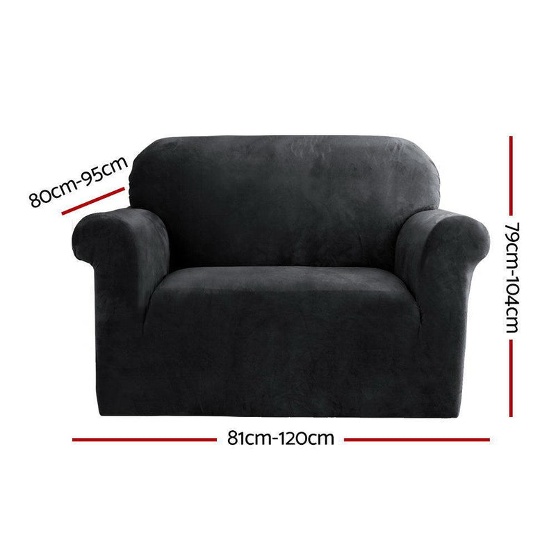 Artiss Velvet Sofa Cover Plush Couch Cover Lounge Slipcover 1 Seater Black - John Cootes