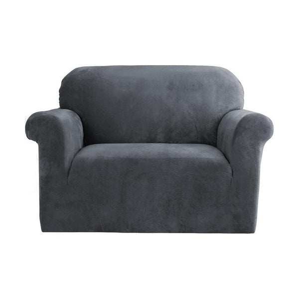 Artiss Velvet Sofa Cover Plush Couch Cover Lounge Slipcover 1 Seater Grey - John Cootes