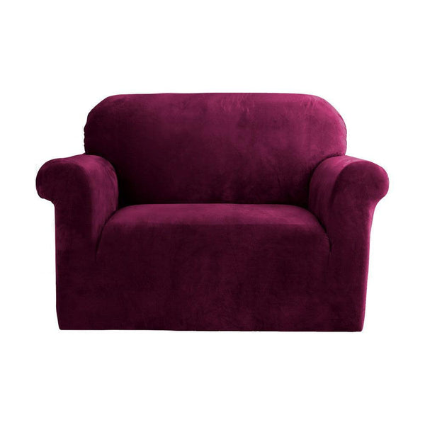 Artiss Velvet Sofa Cover Plush Couch Cover Lounge Slipcover 1 Seater Ruby Red - John Cootes