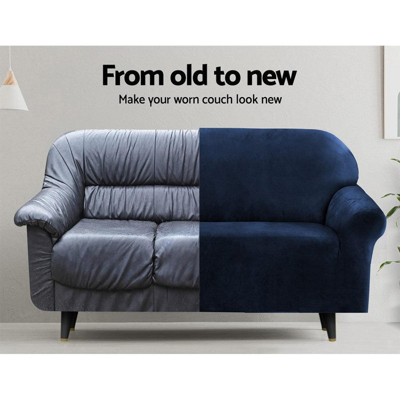 Artiss Velvet Sofa Cover Plush Couch Cover Lounge Slipcover 1 Seater Sapphire - John Cootes