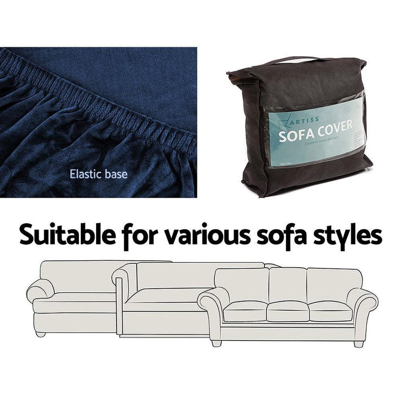Artiss Velvet Sofa Cover Plush Couch Cover Lounge Slipcover 1 Seater Sapphire - John Cootes