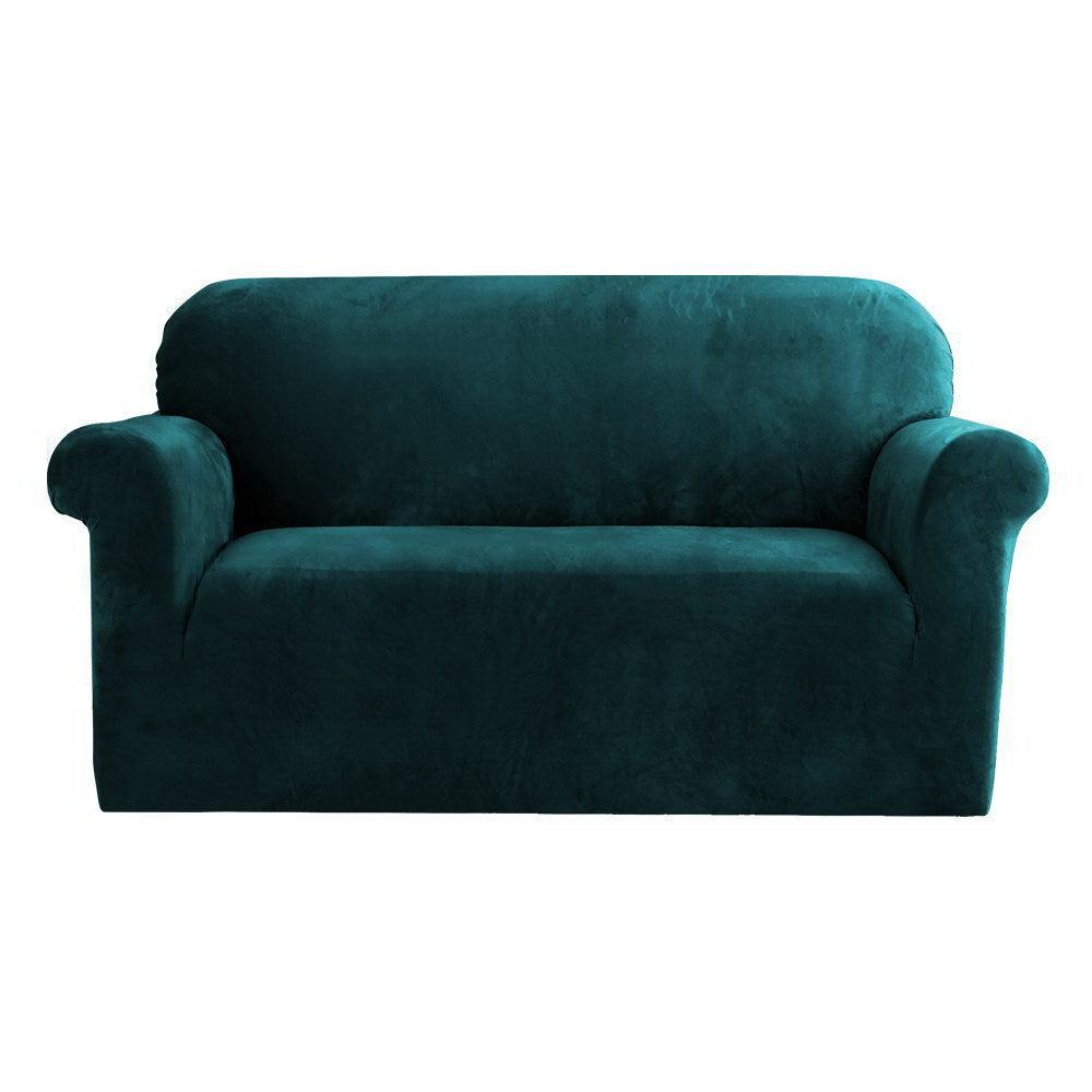 Artiss Velvet Sofa Cover Plush Couch Cover Lounge Slipcover 2 Seater Agate Green - John Cootes