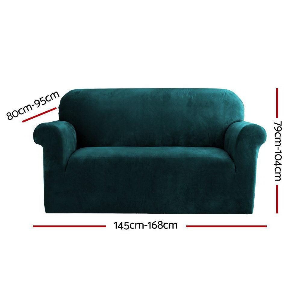 Artiss Velvet Sofa Cover Plush Couch Cover Lounge Slipcover 2 Seater Agate Green - John Cootes