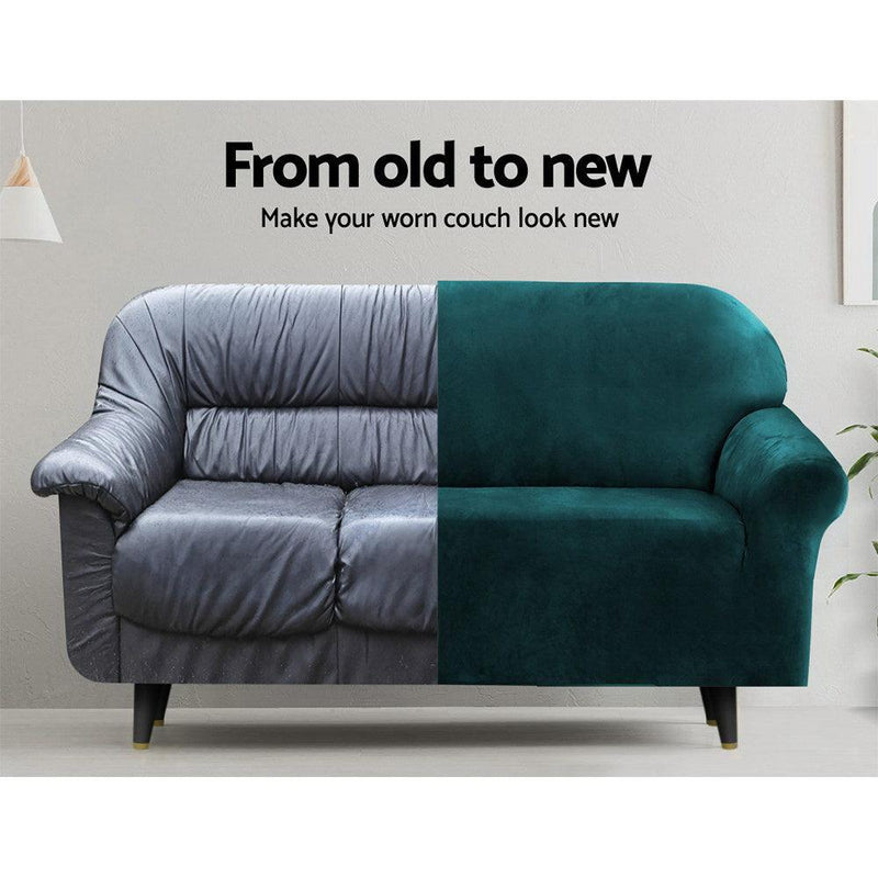 Artiss Velvet Sofa Cover Plush Couch Cover Lounge Slipcover 2 Seater Agate Green - John Cootes