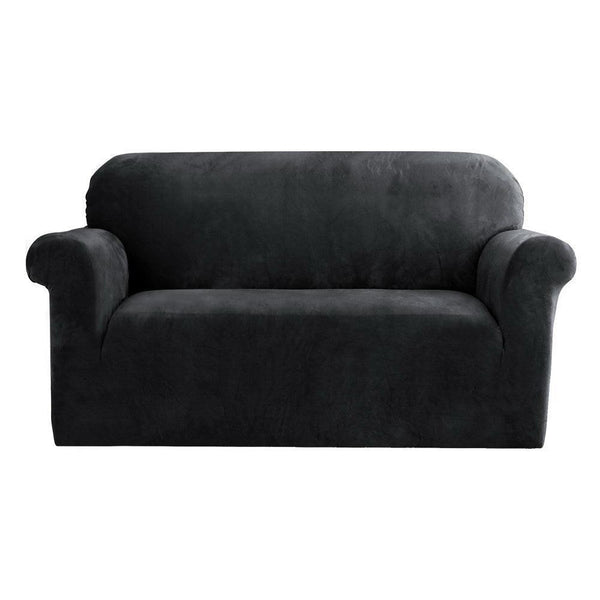 Artiss Velvet Sofa Cover Plush Couch Cover Lounge Slipcover 2 Seater Black - John Cootes