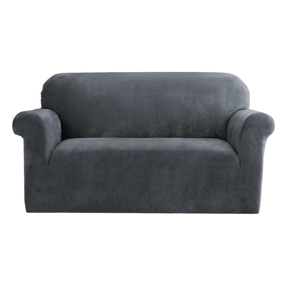 Artiss Velvet Sofa Cover Plush Couch Cover Lounge Slipcover 2 Seater Grey - John Cootes