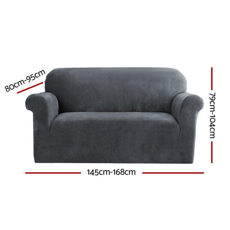 Artiss Velvet Sofa Cover Plush Couch Cover Lounge Slipcover 2 Seater Grey - John Cootes