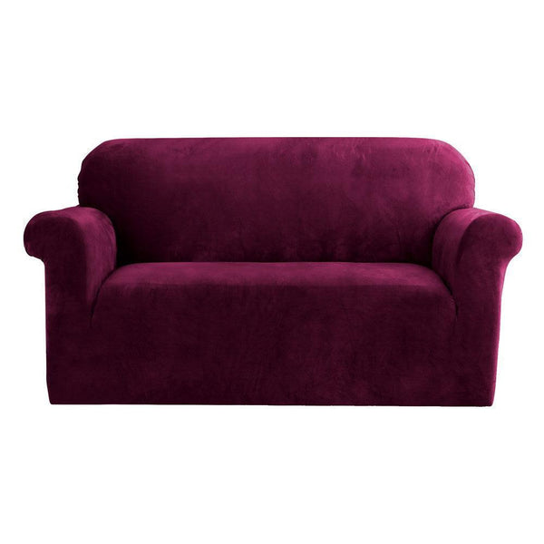 Artiss Velvet Sofa Cover Plush Couch Cover Lounge Slipcover 2 Seater Ruby Red - John Cootes