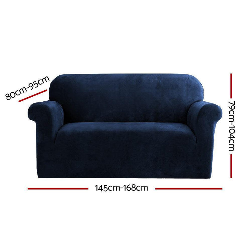 Artiss Velvet Sofa Cover Plush Couch Cover Lounge Slipcover 2 Seater Sapphire - John Cootes