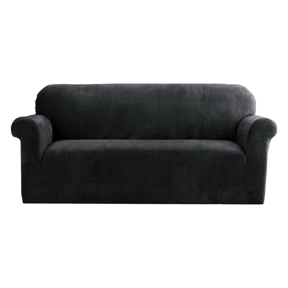 Artiss Velvet Sofa Cover Plush Couch Cover Lounge Slipcover 3 Seater Black - John Cootes