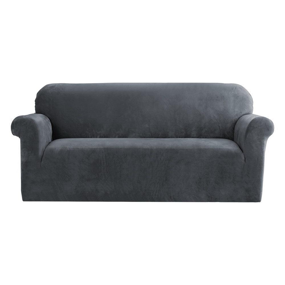 Artiss Velvet Sofa Cover Plush Couch Cover Lounge Slipcover 3 Seater Grey - John Cootes