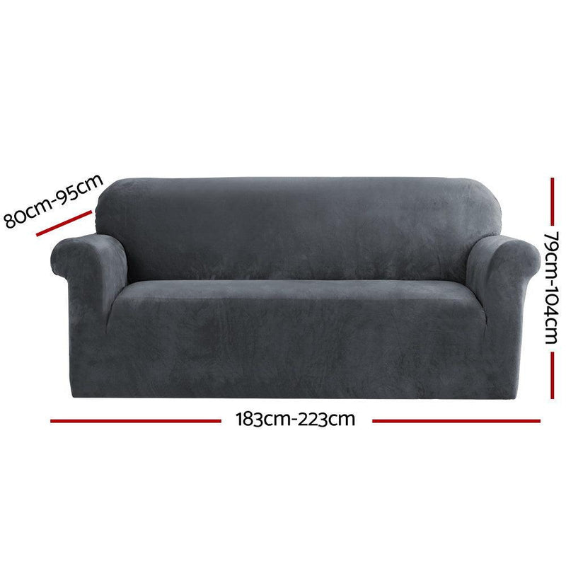 Artiss Velvet Sofa Cover Plush Couch Cover Lounge Slipcover 3 Seater Grey - John Cootes