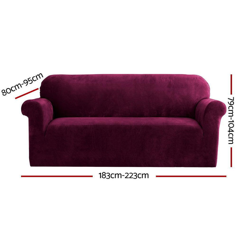 Artiss Velvet Sofa Cover Plush Couch Cover Lounge Slipcover 3 Seater Ruby Red - John Cootes