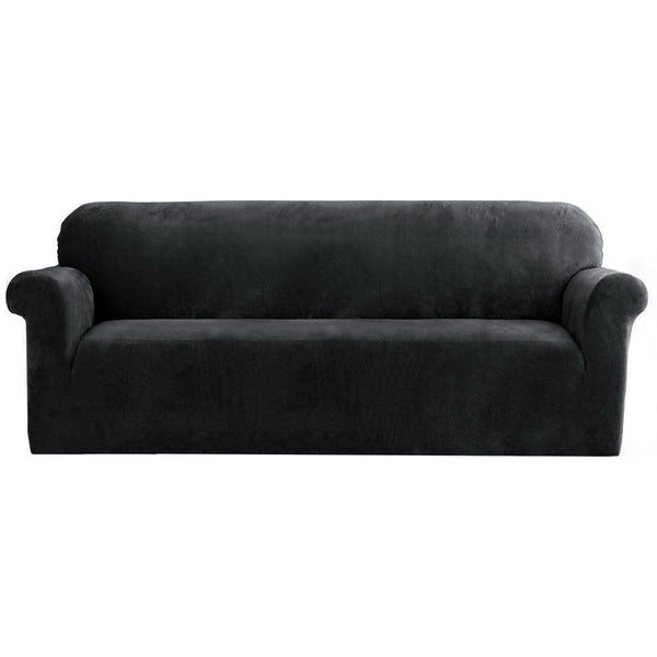 Artiss Velvet Sofa Cover Plush Couch Cover Lounge Slipcover 4 Seater Black - John Cootes