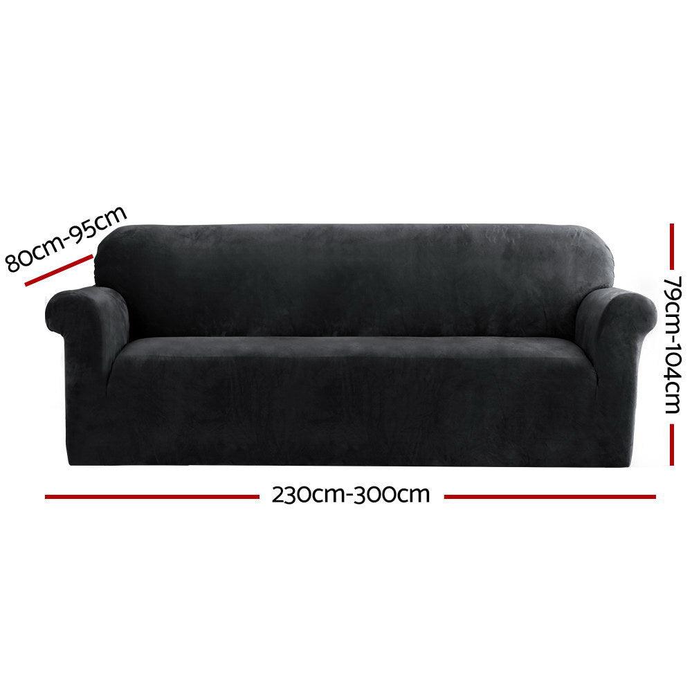 Artiss Velvet Sofa Cover Plush Couch Cover Lounge Slipcover 4 Seater Black - John Cootes