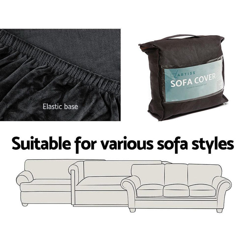 Artiss Velvet Sofa Cover Plush Couch Cover Lounge Slipcover 4 Seater Black - John Cootes