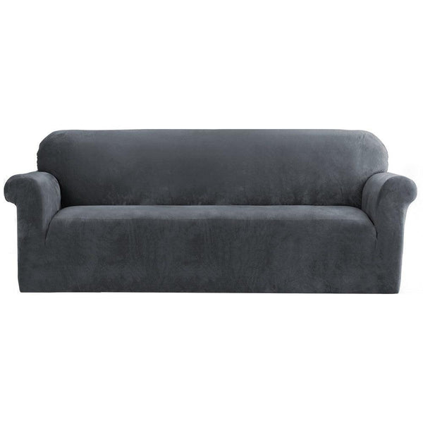 Artiss Velvet Sofa Cover Plush Couch Cover Lounge Slipcover 4 Seater Grey - John Cootes