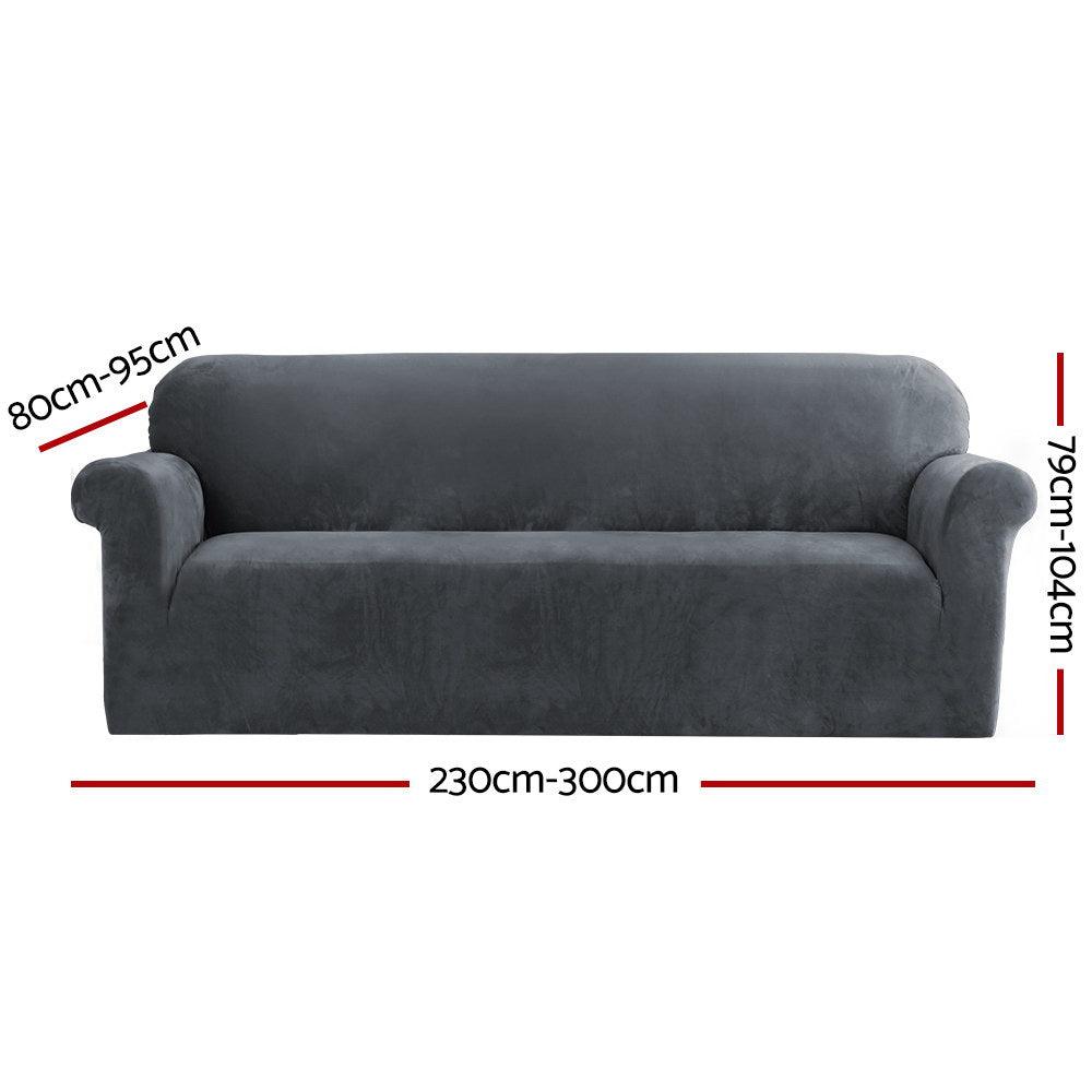 Artiss Velvet Sofa Cover Plush Couch Cover Lounge Slipcover 4 Seater Grey - John Cootes