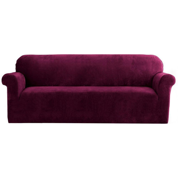 Artiss Velvet Sofa Cover Plush Couch Cover Lounge Slipcover 4 Seater Ruby Red - John Cootes