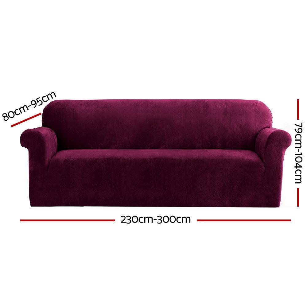 Artiss Velvet Sofa Cover Plush Couch Cover Lounge Slipcover 4 Seater Ruby Red - John Cootes